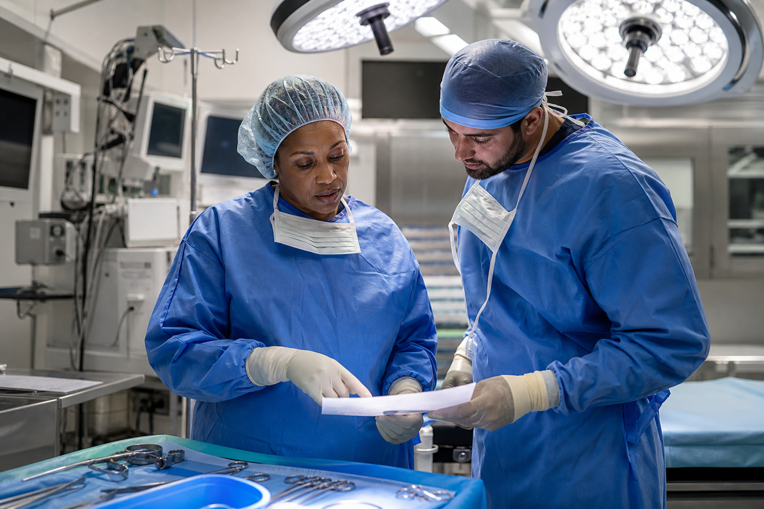 Surgical team working together in an operating room